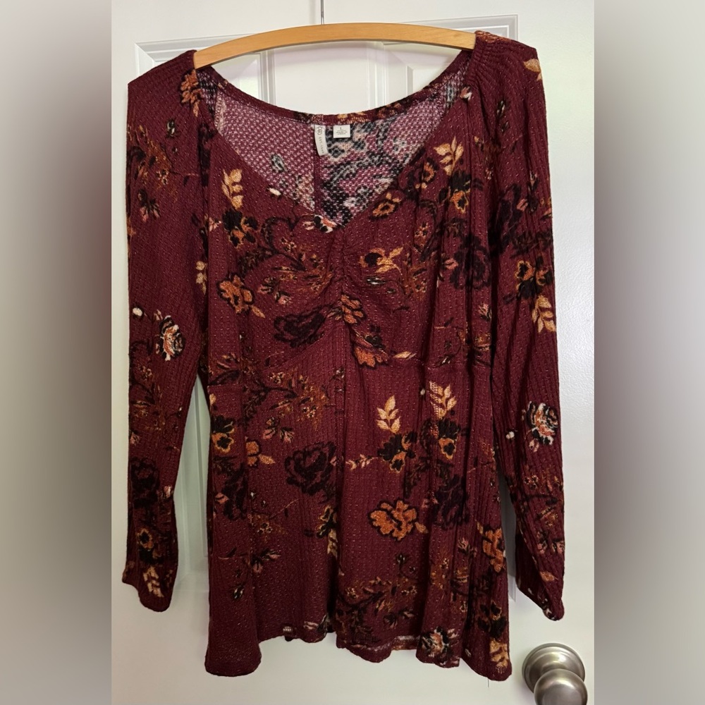 Cato Burgundy Floral Long Sleeve Top